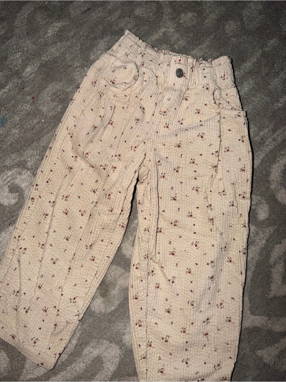 Girls Zara Cream Floral Corduroy Pants
